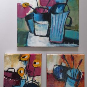 CONJUNTO DE 3 OBRAS: "MINI ART - FLORES NA JARRA - I, II E VI